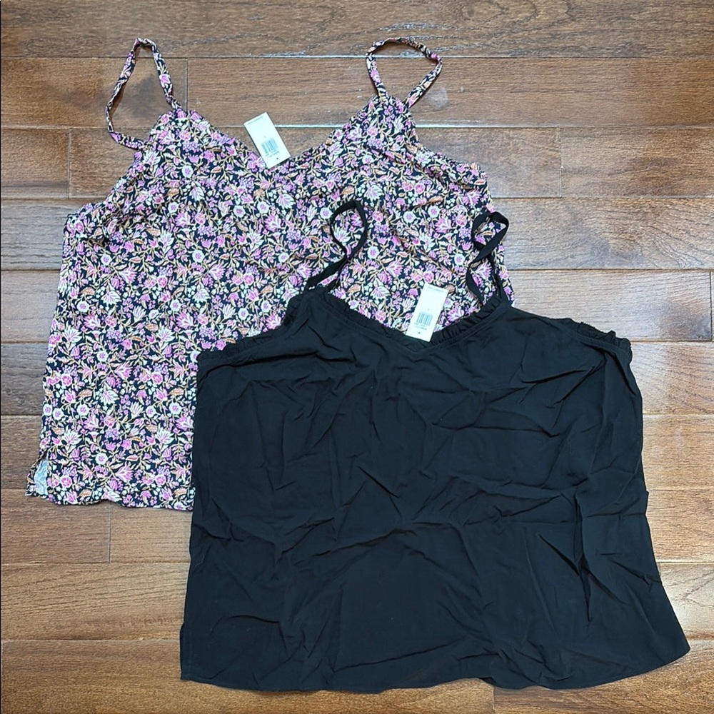 Women's Floral & Black Cami Tank Top - Set